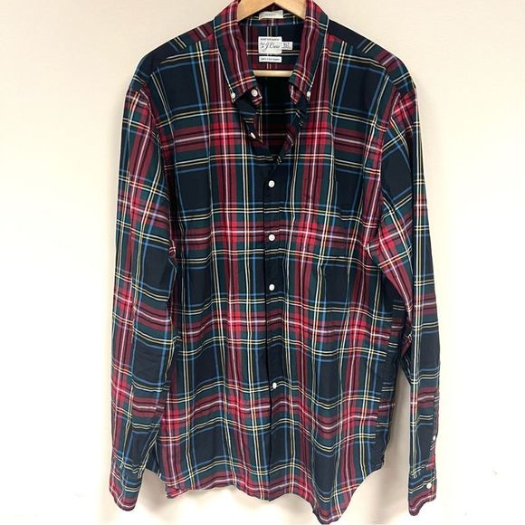 J Crew red/black plaid cotton button down. Sz XLT - Picture 1 of 5